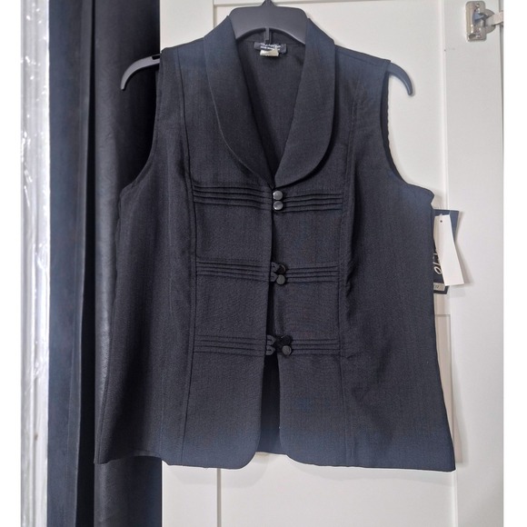 Spago Jackets & Blazers - NWT Spago Womens Black Shawl Collar Button Front Pleated Tailored Vest Size 12